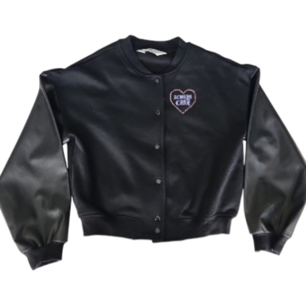 H&M Black Button-Up Jacket with Heart Patch